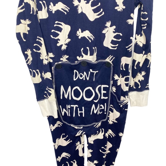 Adult Size M Lazy One Navy Blue Don't Moose With Me Union Suit One Piece Pajamas - Picture 6 of 7